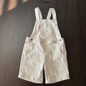 Levi's Kids Overall Shorts 4T Khaki Cream Beige Denim Cotton Adjustable Straps